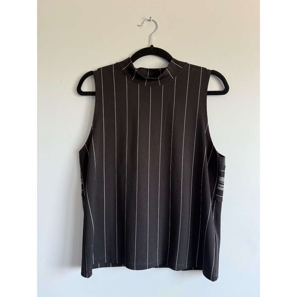 DKNY Pinstripe Black High-Neck Top